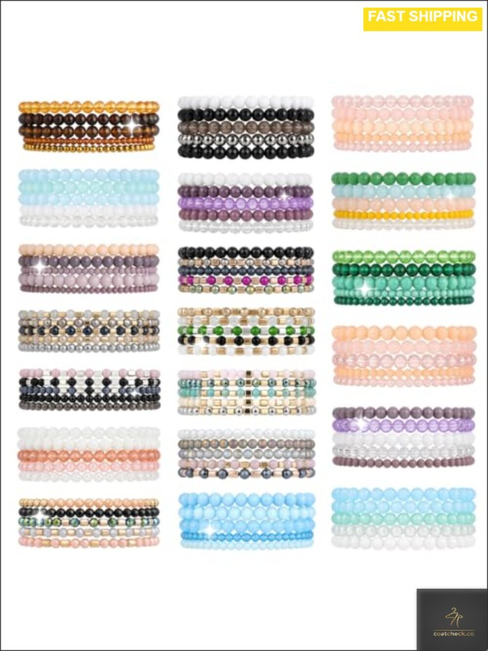 Boho Beaded Stretch Bracelets Set Crystal Beads Stackable Layering